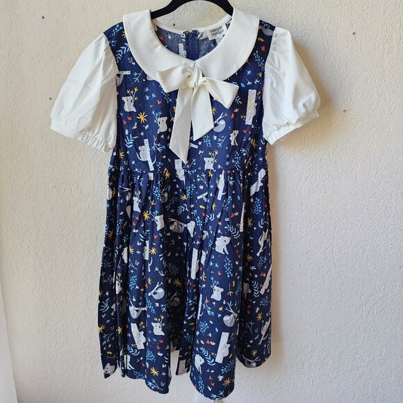 NWT Unique Vintage Navy Koala & Sloth Print Arden Babydoll Dress - Picture 2 of 8